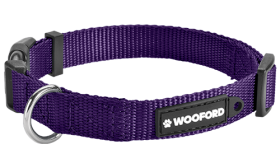 Purple adjustable dog collar, sturdy silver D-ring metal to attach a dog tag, comfortable and durable lightweight nylon.