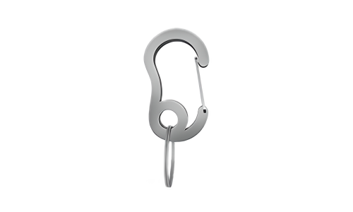Silver snap hook carabiner with small split ring, durable, 13x22mm, for securing dog tags or accessories to collars.