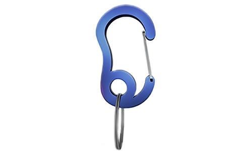 Blue snap hook carabiner with small split ring, durable, 16mm x 27mm, for securing dog tags or accessories to collars.