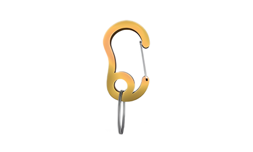 Yellow snap hook carabiner with small split ring, durable, 13x22mm, for securing dog tags or accessories to collars.