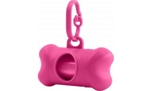 Dog Poop bag Dispenser Pink bone-shaped dog poop bag dispenser, convenient for dog owners. Easily attaches to leashes for quick access to bags.
