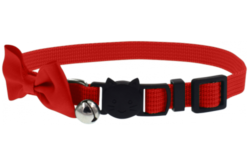 Red cat collar with a stylish bow and breakaway clasp, adjustable and lightweight, with a bell for charm & safety.