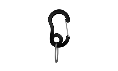 Black snap hook carabiner with small split ring, durable, 13x22mm, for securing dog tags or accessories to collars.