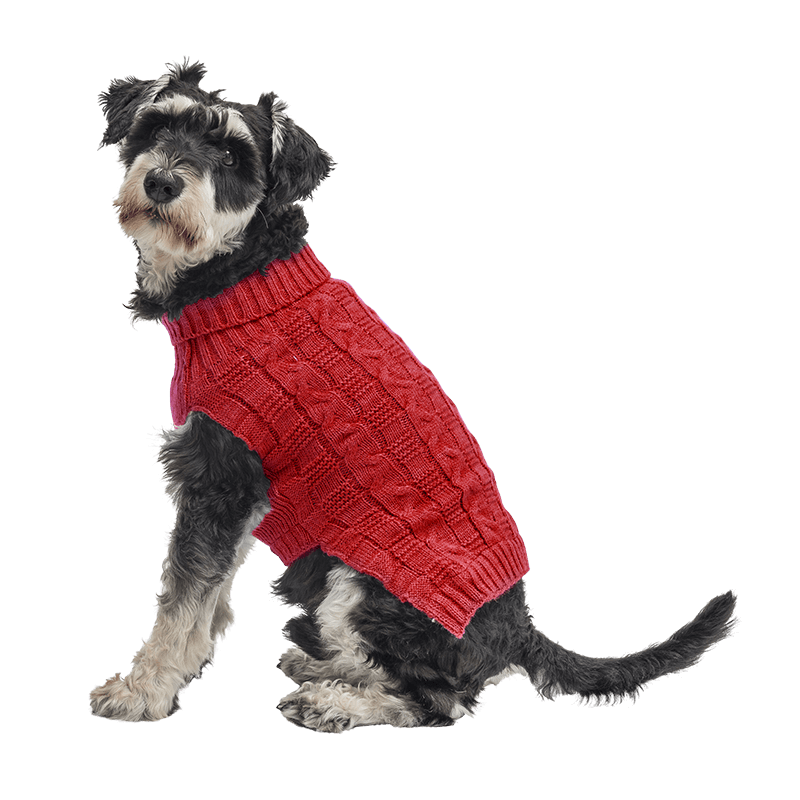 Warm Cotton Sweater for Dogs Red warm cotton sweater for dogs with cable-knit pattern, extra protection, keep dogs cosy in cold weather.