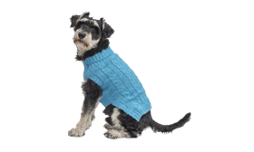 Blue warm cotton sweater for dogs with cable-knit pattern, extra protection, keep dogs cosy in cold weather.