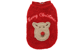 Red buttoned Christmas reindeer flannel elk design, washable, keeps your dog warm and comfortablee.