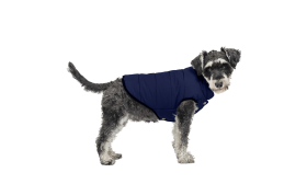 Navy blue windproof dog winter vest, comfortable fit, waterproof, designed for warmth and protection in cold weather.