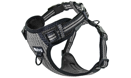 Stylish Breathable Nylon Dog Harness Stylish black breathable nylon dog harness with adjustable buckle and straps, perfect fit with quick-release buckles.