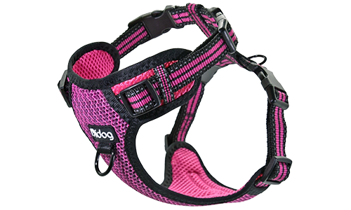 Stylish Breathable Nylon Dog Harness Stylish pink breathable nylon dog harness with adjustable buckle and straps, perfect fit with quick-release buckles.