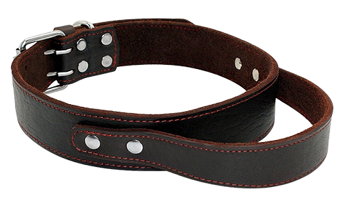 Genuine Leather Dog Collar with Quick Grab Handle Brown genuine leather dog collar with quick-grab handle, durable and strong, convenient quick grab handle, adjustable fit.