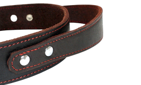 Brown genuine leather dog collar with quick-grab handle, durable and strong, premium quality material, stylish design.