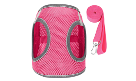 Pink reflective cat harness vest with a matching leash, adjustable and lighweight, 140cm leash, versatile and practical.