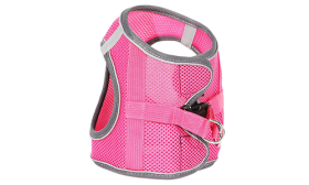 Pink reflective cat harness vest with a matching leash, adjustable and lighweight, 140cm leash, enhanced visibility.