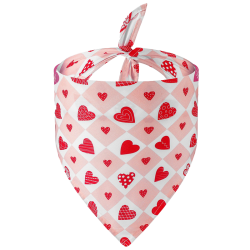 Printed heart dog bandana for dogs with pink and white checkered design with red heart patterns perfect for Valentine's Day.