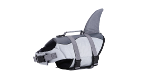 Shark Dog Life Jacket Shark-themed dog life jacket with secure straps, high-quality polyester. Suitable for different types of dogs.