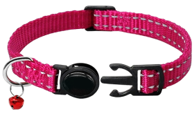 Reflective pink breakaway cat collar, durable and strong, reflective and lightweight nylon material.