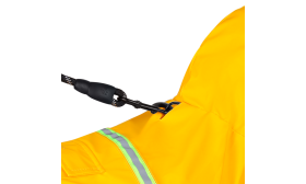 Waterproof Dog Raincoat with Reflective Strip Shiba Inu in a waterproof yellow raincoat with reflective strips, easy on and off straps, adjustable.