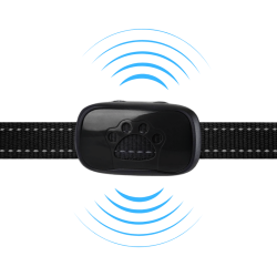 No-shock anti-bark dog collar with a paw print design, featuring sound and vibration detection for humane bark control.