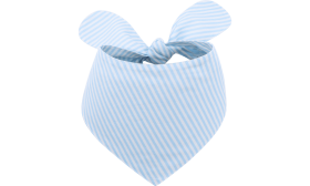 Light blue and white striped dog bandana with a knot tie, easy to wash, made of 100% cotton lightweight fabric.