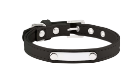 Classic black dog collar with built-in ID plate for dog name engraving, 10.6 - 13.4 inches in length and 0.59 inches wide.