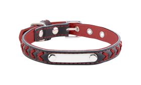 Braided red dog collar with built-in ID plate for dog name engraving, 10.6 - 13.4 inches in length and 0.59 inches wide.