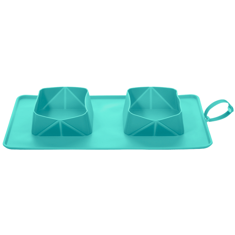 Collapsible Dog Travel Bowl - 1200ml Double Folding Food Mat