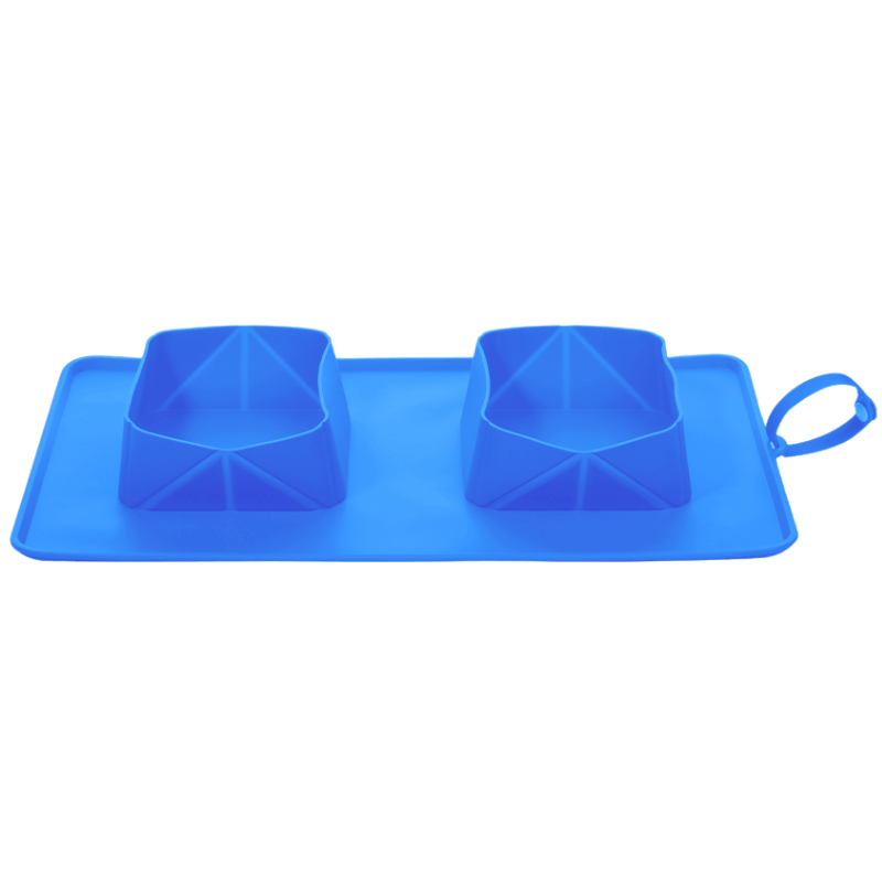 Collapsible Dog Travel Bowl - 1200ml Double Folding Food Mat