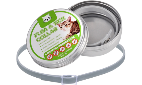 Natural flea and tick collar for cats, 8 months of protection against fleas and ticks, waterproof and long-lasting design.