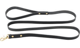 High-end Genuine Leather Dog Leash High-end black genuine leather dog leash, 120 cm in length and durable, gold sturdy clip for easy attachment.
