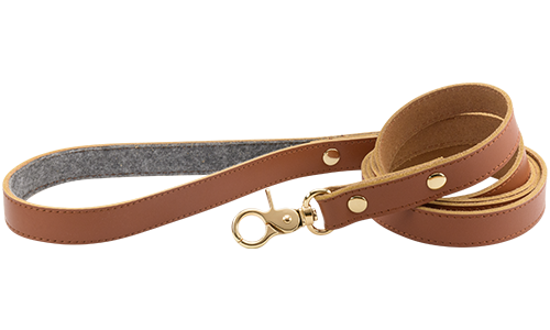 High-end Genuine Leather Dog Leash High-end brown genuine leather dog leash, 120 cm in length and durable, gold metal clasp and studs for a luxurious look.