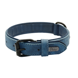 Blue luxury velvet dog collar, 49-52cm length and 2.7cm width, featuring a black metal buckle and D-ring for a stylish look.