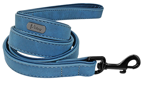 Blue luxury velvet dog leash, 120cm length and easy to grip, with a sturdy black metal clasp, designed for comforable walk.