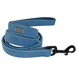 Blue luxury velvet dog leash, 120cm length and easy to grip, with a sturdy black metal clasp, designed for comforable walk.