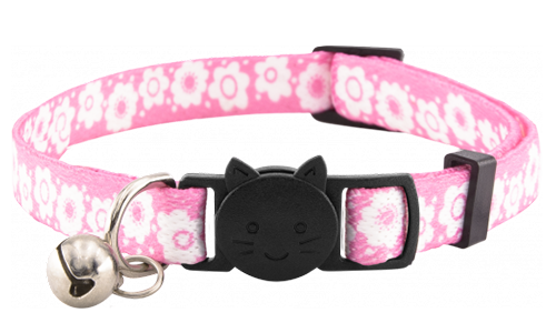 Breakaway cat collar with colourful floral designs and bell, adjustable and lightweight, stylish and secure.