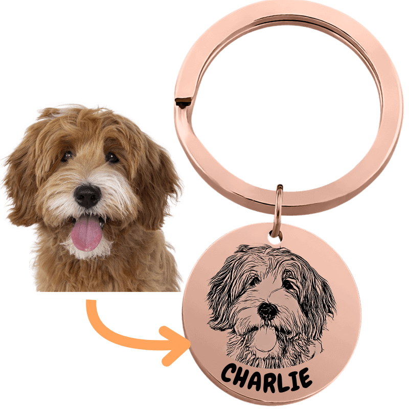 Personalised Dog Keyring - Turn your Pet's Photo into an Engraved Drawing